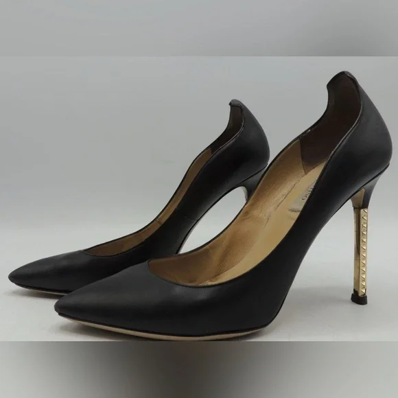 Valentino Garavani, EU 38 US 7.5, Black Heels w/ Gold Stud Accents - Picture 2 of 10